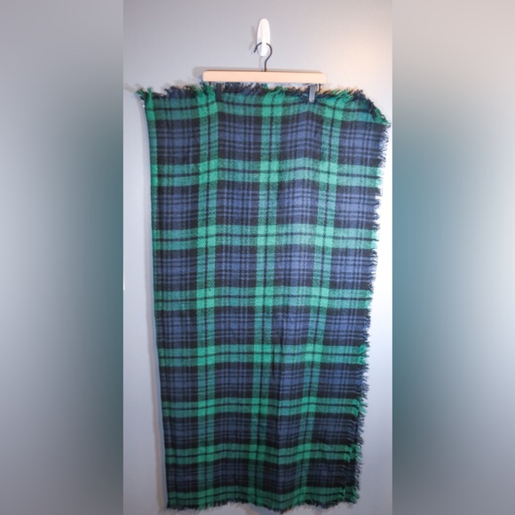 Green & Blue Plaid Scarf – Oversized Blanket Wrap 58” x 56” - Picture 6 of 6